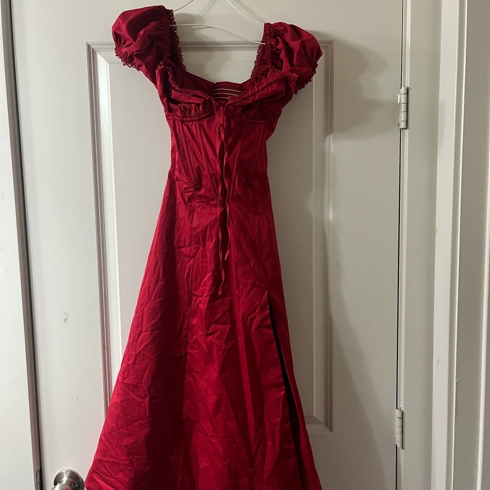 Elegant Red Puff Sleeve Dress